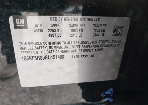 2016 Cadillac Ct6 Premium Luxury from USA, damaged, VIN 1G6KF5RS9GU151403